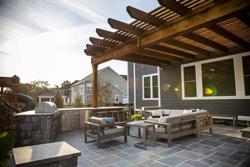 patio with outdoor kitchen and pergola