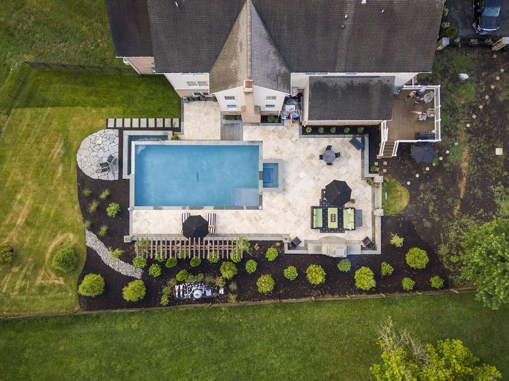 aerial photo of pool and patio