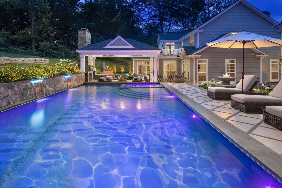 pool with pavilion and patio