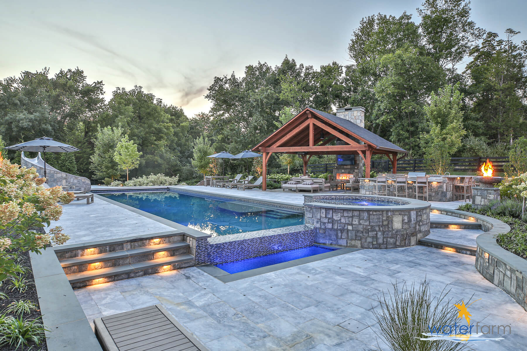 pavilion with pool and patio